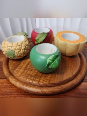 Vintage Partylite Fruit Splash Ceramic Votive Candle Holders, Fruit Splash